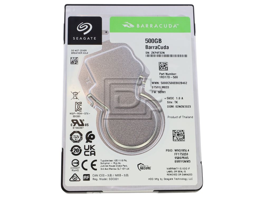 Seagate BarraCuda ST500LM033 500GB 5.4K SATA 2.5in 7mm HDD SED-FIPS(140-2) 6Gbps Laptop Hard Drive